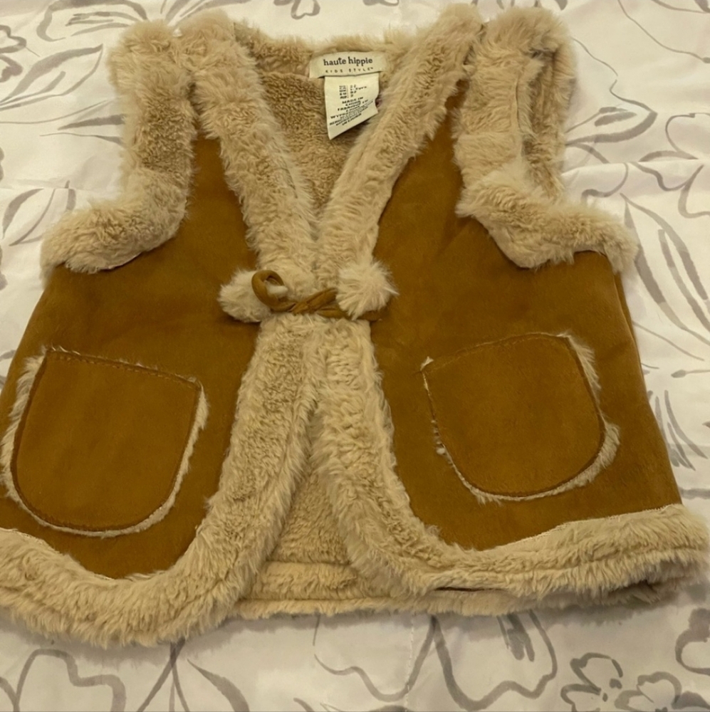 Haute Hippie Boho girls Faux Suede Fur Vest with Pockets